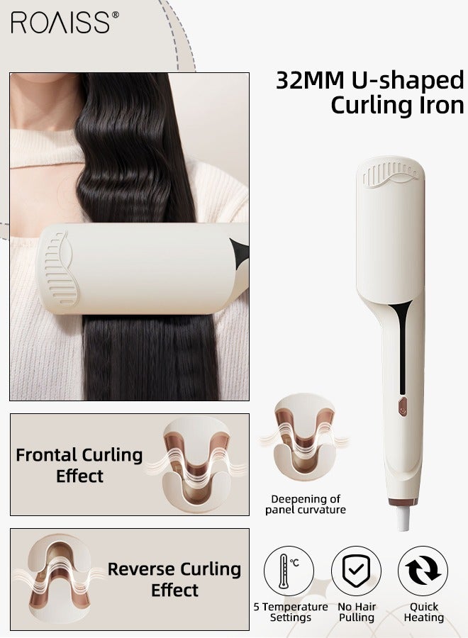 32MM U-shaped Negative Ion Curling Iron, 5-speed Temperature Adjustment, Fast Heating Ceramic Curling Wand, Lightweight and Portable, Suitable for All Kinds of Short Hair, Medium and Long Hair