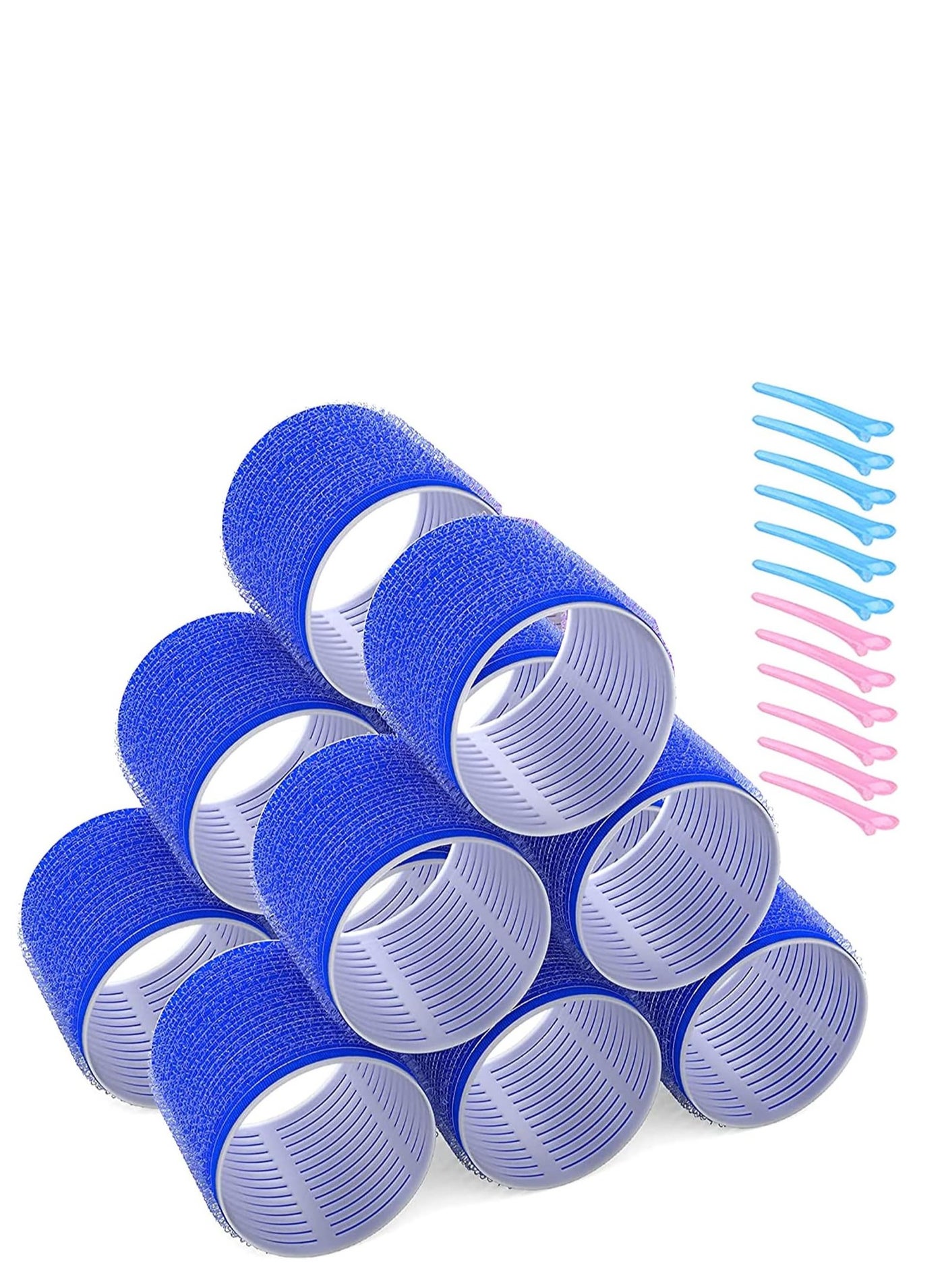 24Pcs Jumbo Hair Rollers Set, 12 Pieces Self Grip Holding Large Hair Rollers Curlers 64 x 63 mm & 12 Pieces Duckbill Sectioning Clips for Salon Barber Hairdressing Hair Styling Rollers