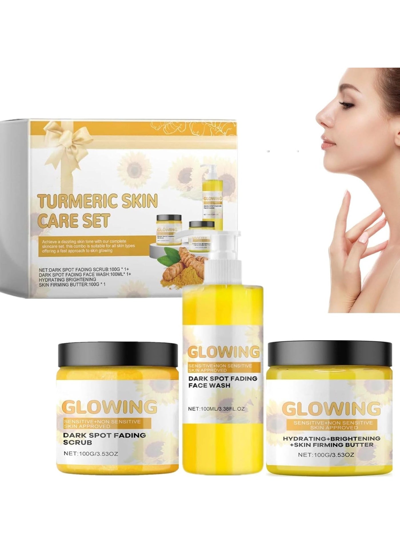 Turmeric Skin Care Set Anti Acne Dark Spot Whitening Soap Serum Scrub Cream Cleanser Face Skin Care Set
