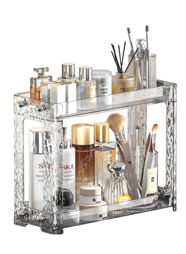 2-Tier Perfume and Makeup Organizer Countertop, Portable Bathroom and Vanity Storage Solution for Skincare, Cosmetics, and Accessories, Space-Saving Design for Corners and Cabinets (Transparent)