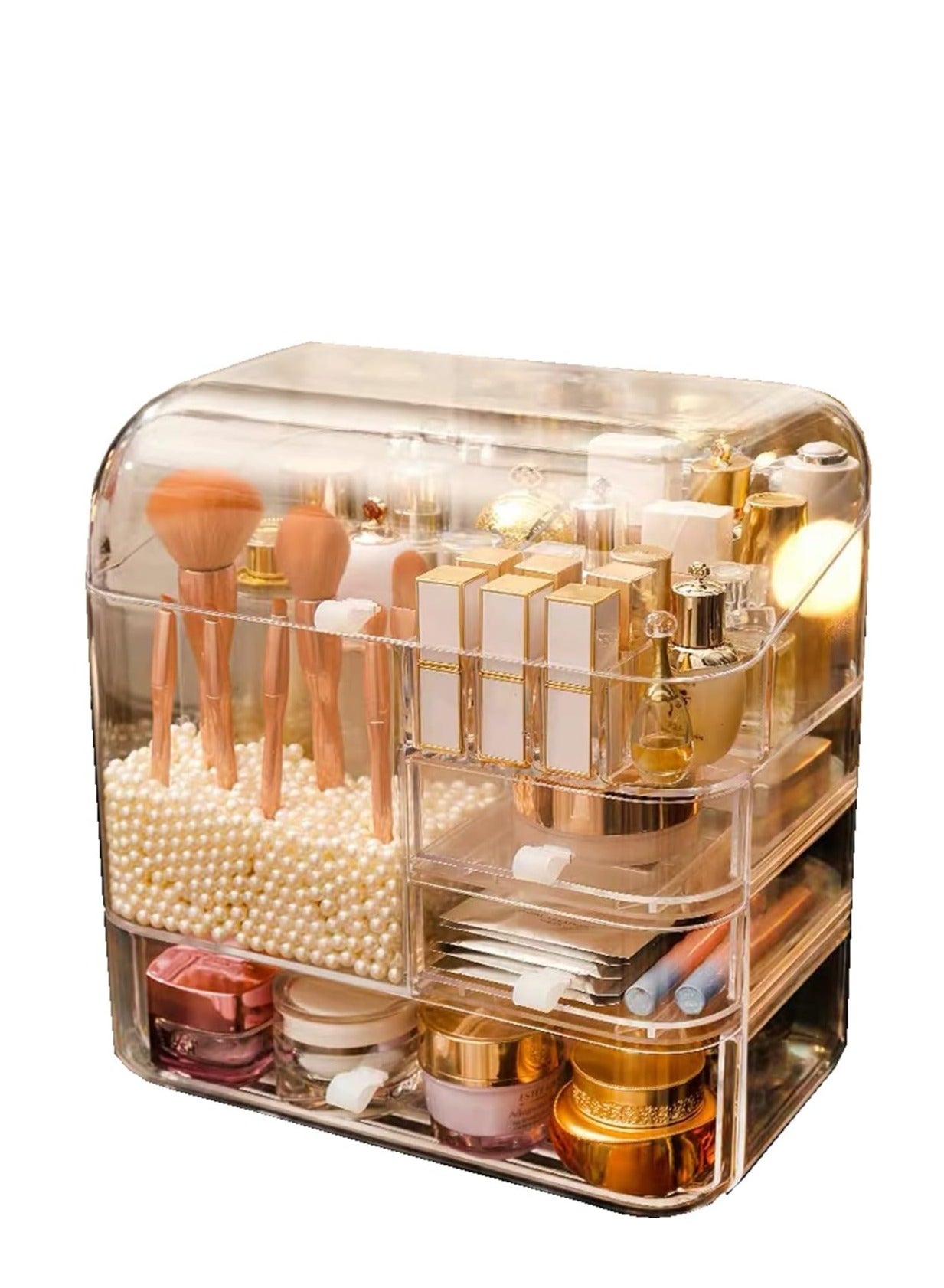 LIMOS Cosmetic Multifunctional Makeup Organizer with Pearls Dustproof Cosmetics Storage Display Case For Brushes Lipsticks