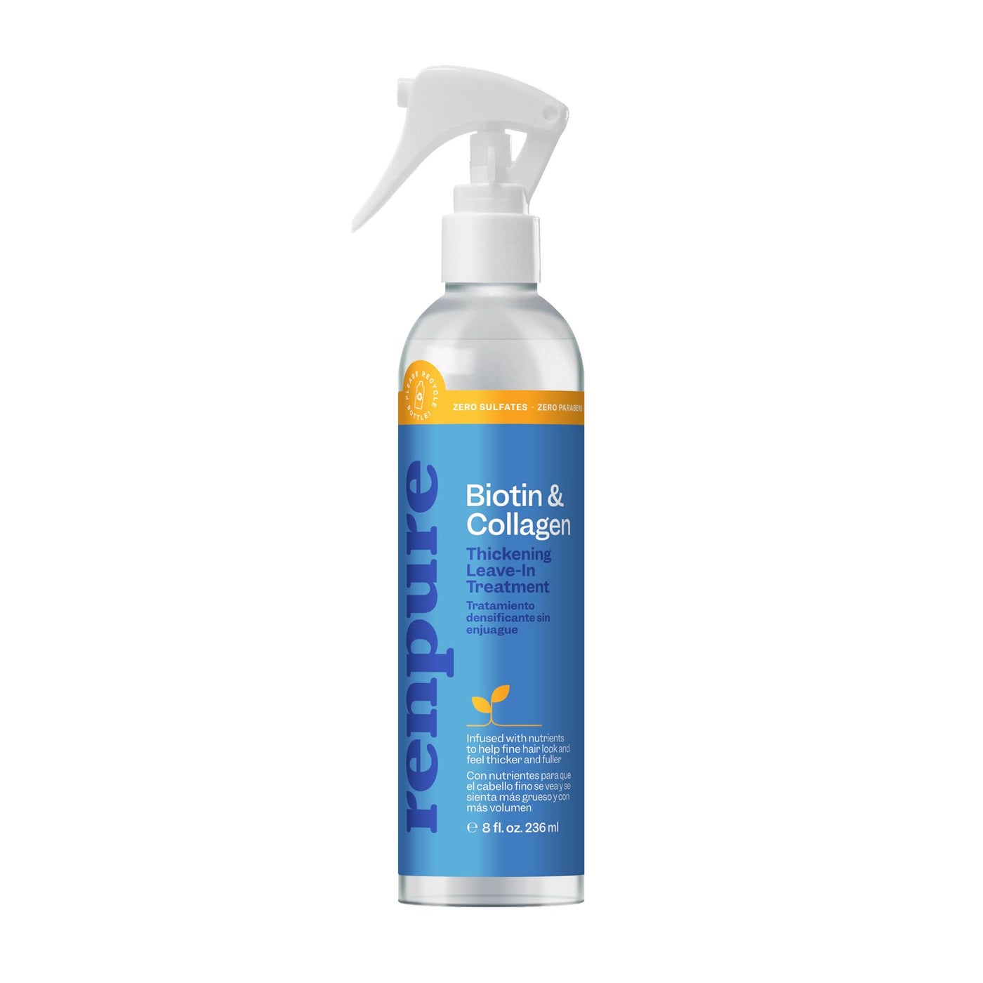 Renpure Biotin & Collagen Leave-In Conditioner Treatment, For a Fuller, Thicker Look That Shines, Biotin Hair Spray Leave In Conditioner For Fine, Thin or Limp Hair, Vitamin B7, Collagen - 8 Fl Oz