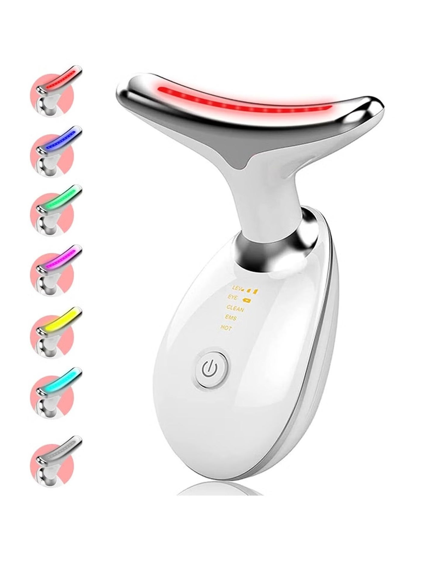Red Light Therapy for Face – 7 Color LED Skin Rejuvenation Device for Face & Neck, Neck Tightening & Anti-Aging Treatment, Glossy White Beauty Device