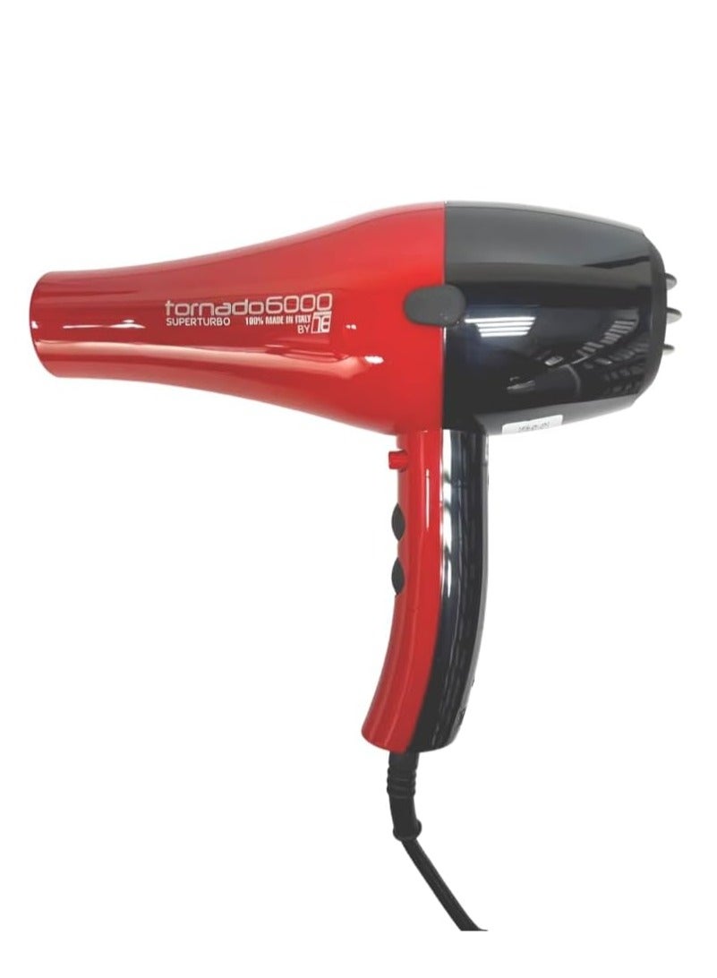 Tecno Dry Tornado 6000 Professional Hair Dryer 2500W – Lightweight, High-Speed, Red & Black