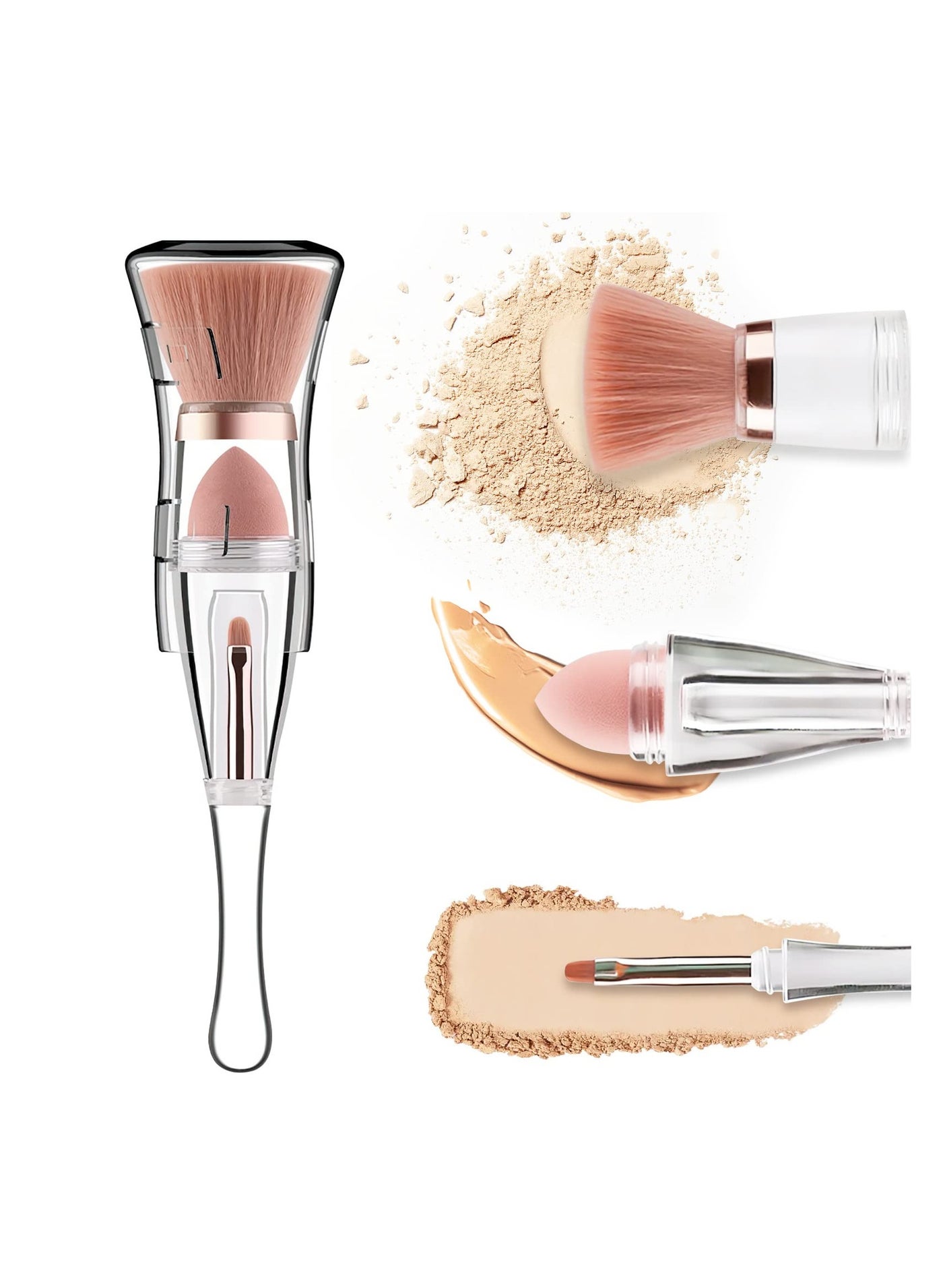 SYOSI, 3-In-1 Foundation Brush, Professional Makeup Brushes Set for Face Blush Liquid Powder Foundation, Portable Design Travel Makeup Brushes Set