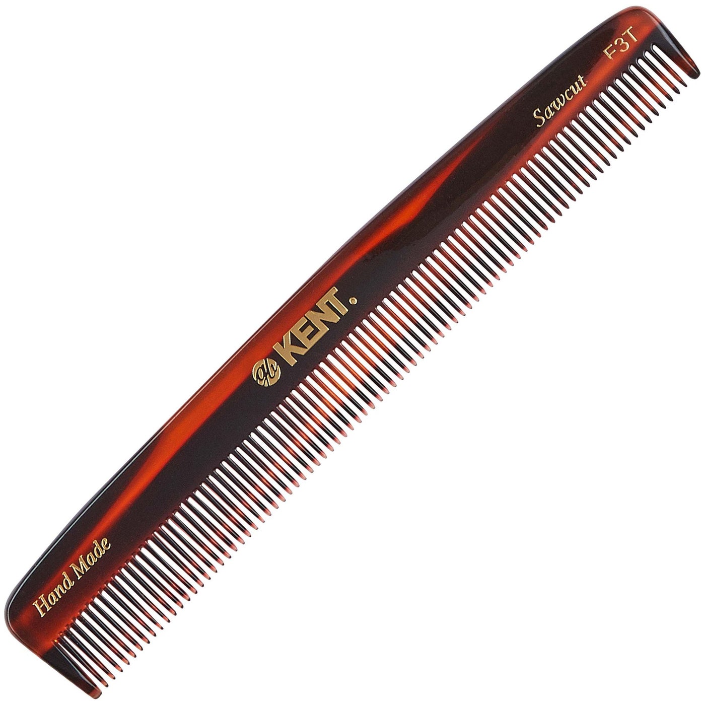 Kent F3T Tortoiseshell Fine Tooth Comb - Hair Parting and Straightening Comb for Men's & Women's Dandruff Remover, Saw Cut and Hand Polished Made in England