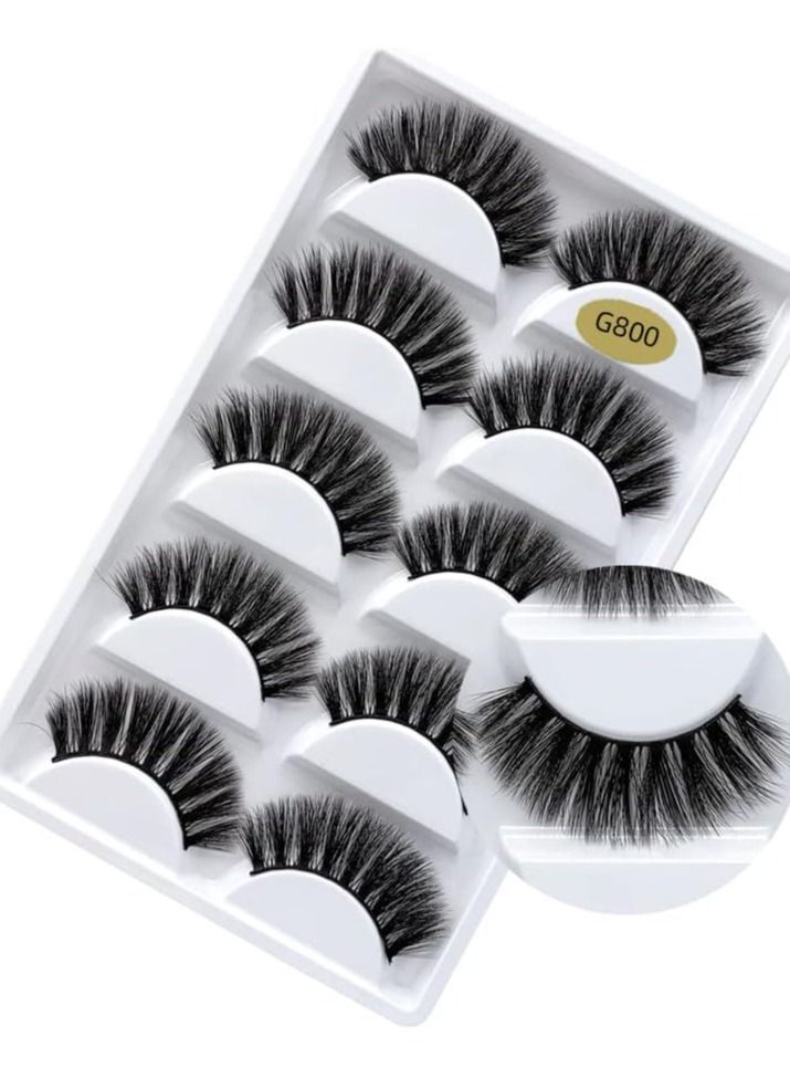ORiTi False Eyelashes, 5 Pairs 3D Natural Fluffy Fake Lashes, Hand-made Dramatic Thick Crossed Cluster Fake Eye Lashes,Reusable Soft Long Lashes Pack for Makeup (G800)