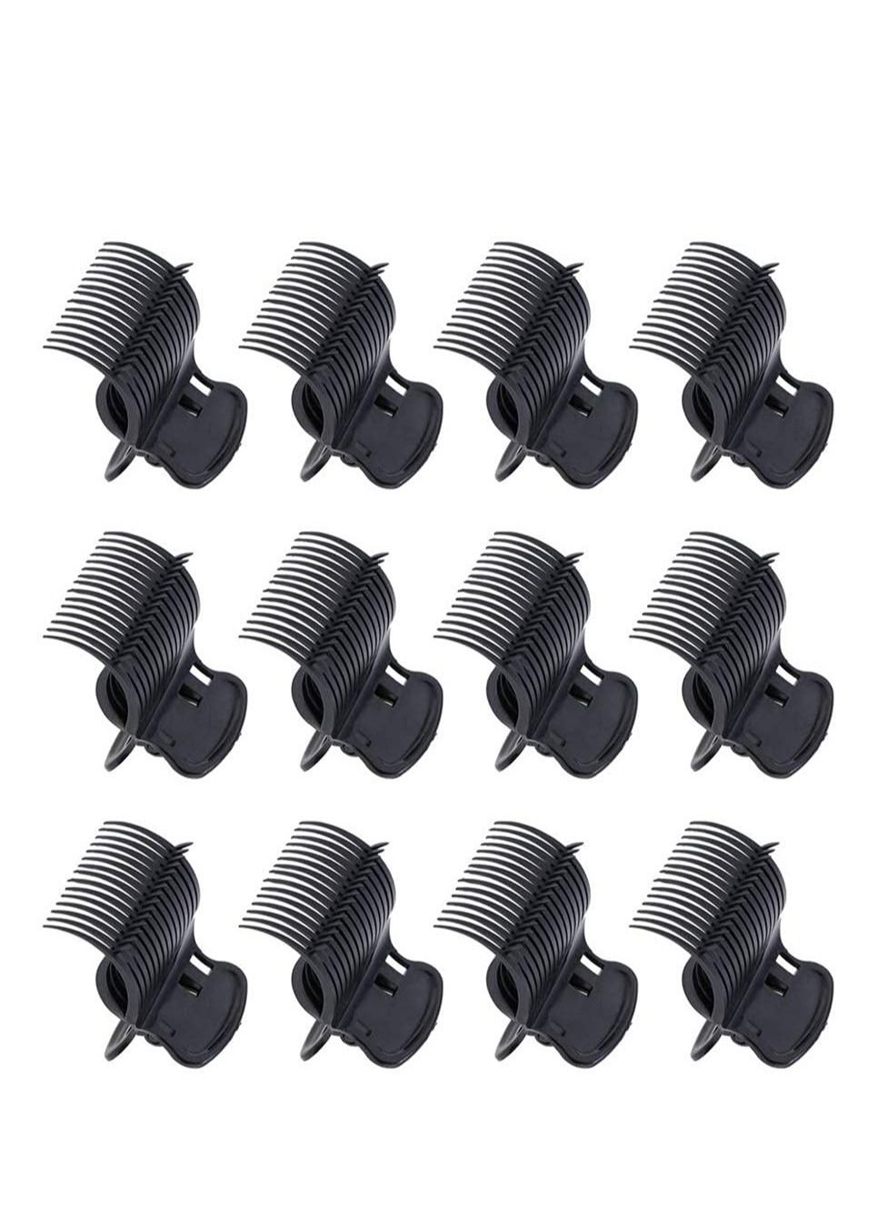 12 Pack Hot Roller Clips, Hair Curler Claw Clips Replacement Roller Clips Safety & Heat Resistance Heated Roller Clips for Small, Medium, Large Girls Hair Section Styling (Black)