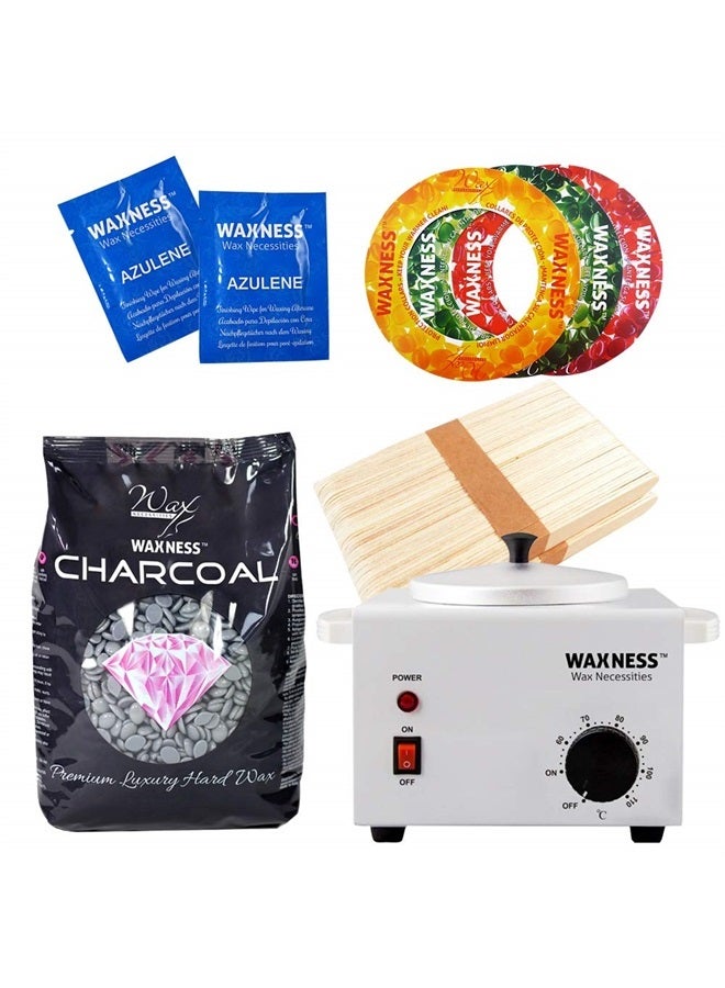 Waxness Premium Luxury Polymer Blend Charcoal Waxing Kit with 1.1 Pound Wax Bag