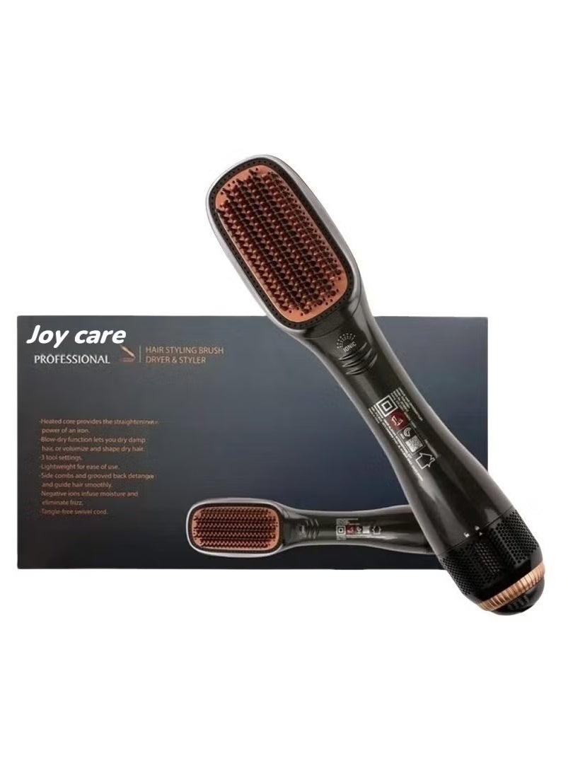 2-In-1 Ceramic Hair Dryer And Styler For Smooth, Frizz-Free Styling | Hot Air Brush With Ionic Technology For Fast Drying & Straightening | Lightweight Ergonomic Design | Multiple Heat Settings | Black/Beige | Ideal For All Hair Types