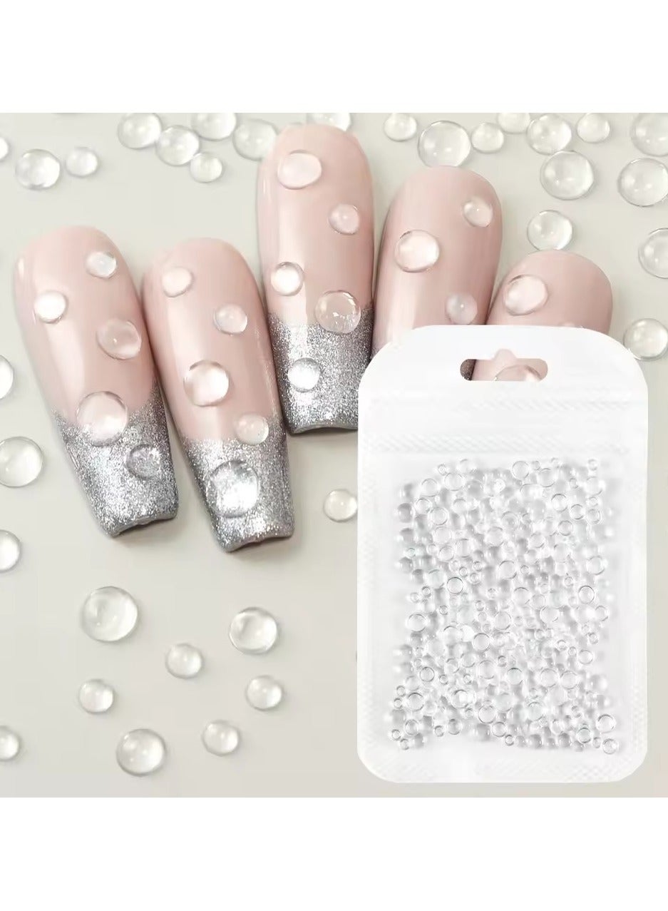 300Pcs Mermaid Rhinestones Clear Nail Art Decoration Mix Size 3D Nails Charms Flat Half Round Beads Summer Manicure Accessories