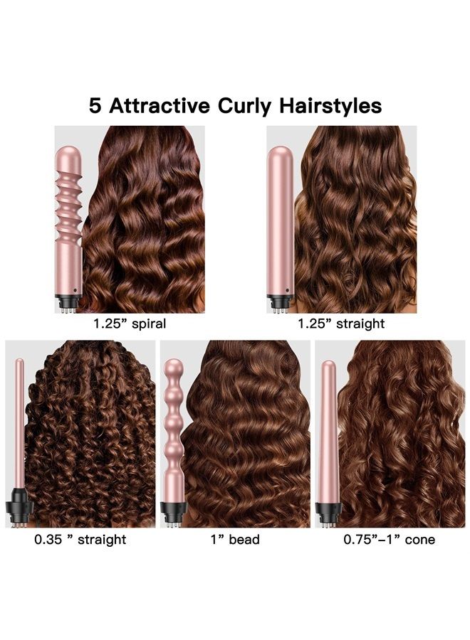 Curling Iron, 5 in 1 Curling Wand Set, Instant Heat Up Hair Curler with 5 Interchangeable Tourmaline Ceramic Barrels (0.35" to 1.25"), LCD Heat Display, 12 Adjustable Temperature, Include Glove