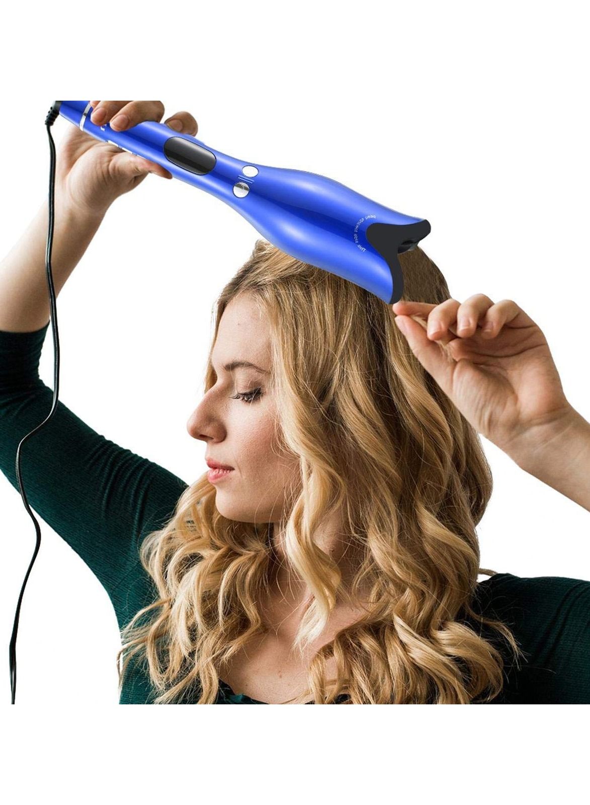 utomatic Curling Iron, Professional Electric Magic Hair Curler Wand Steam Spiral Hair Curlers Styling Tool with LCD Display Adjustable Temperature for Women Long Hair,Blue