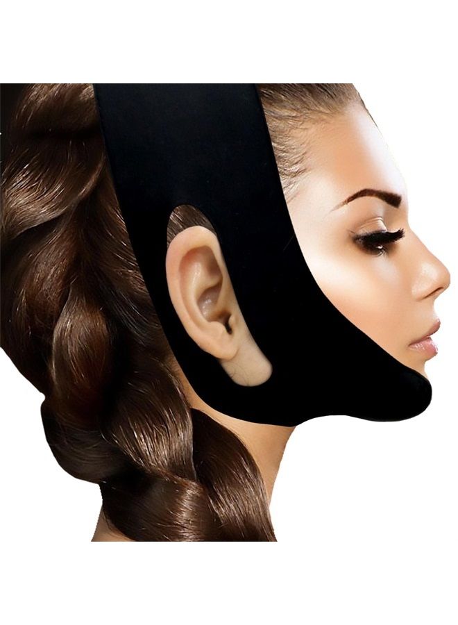 Reusable Silicone Double Chin Reducer V Line Lifting Strap Chin Face Mask for Men and Women Face and Neck Anti Wrinkle V Shaped Silicone Lift Bandage (Black)