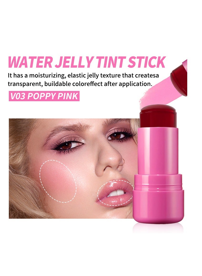 Jelly Blush Stick Blush Cream for Cheeks Eyes Lips Stick for Brightening, Blush in Natural with Waterproof Sweat-Resistant, Nude Makeup Multi-Use Color Stick Creamy Blush 03 POPPY PINK