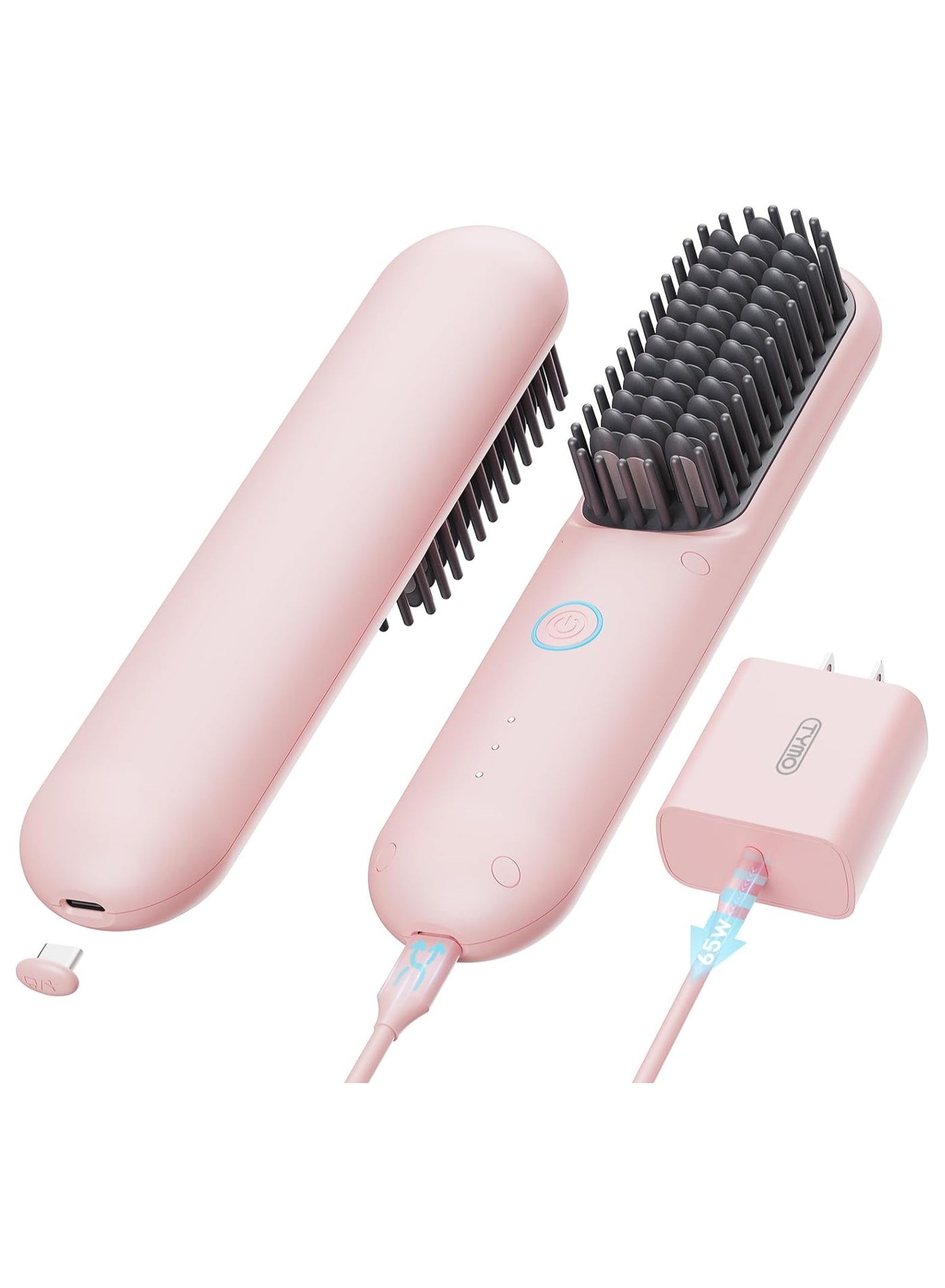TYMO Porta PRO Cordless Hair Straightener Brush, Dual Power Mode, Pink