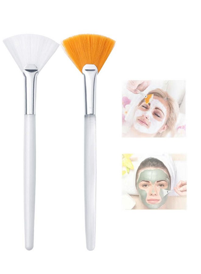 2 Pieces Facial Applicator Brush, Soft Fan Brushes, Acid Applicator Brush, Cosmetic Makeup Applicator Tools for Mud Cream (5.91 Inches, Yellow, White)