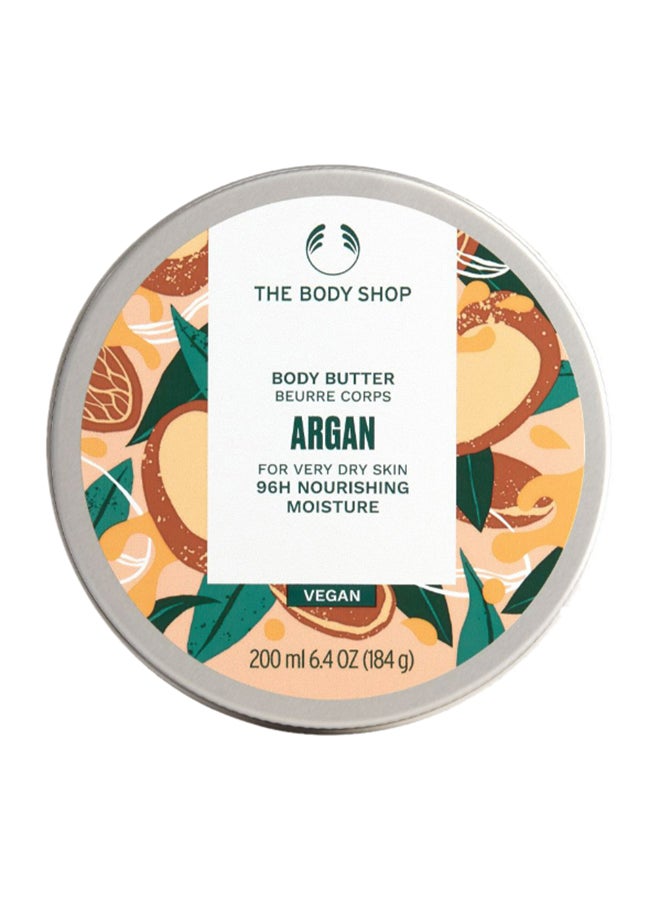 Argan Body Butter – Intense Moisturising Body Cream with Argan Oil, Shea Butter & Babassu Oil | Deeply Nourishes Very Dry Skin, Provides 96hr Hydration | Subtle Nutty Scent, 200ml