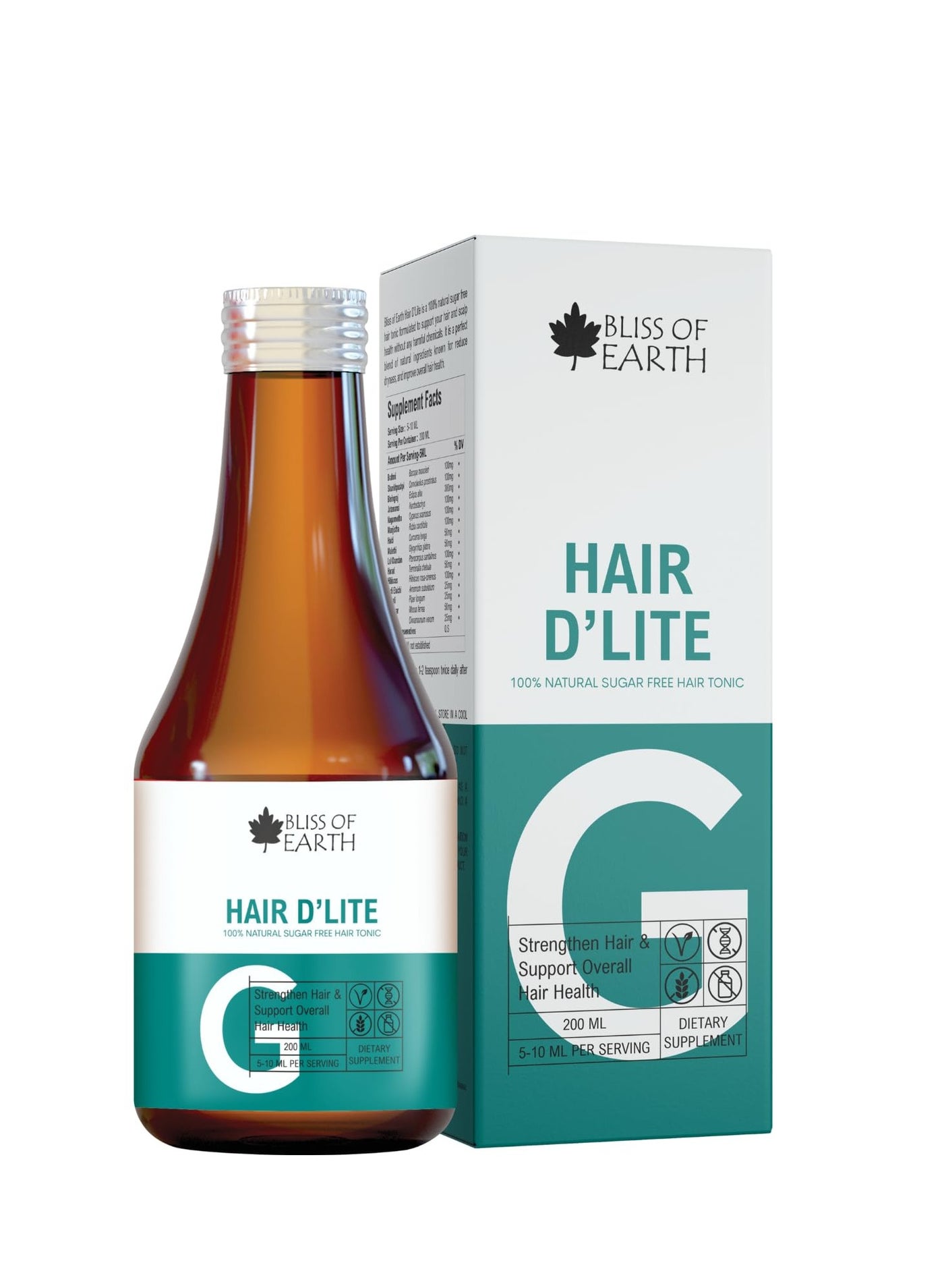 Hair D'Lite Natural Sugar Free Hair Growth and Fall Control Tonic Supports Stronger Healthier Hair 200 ml