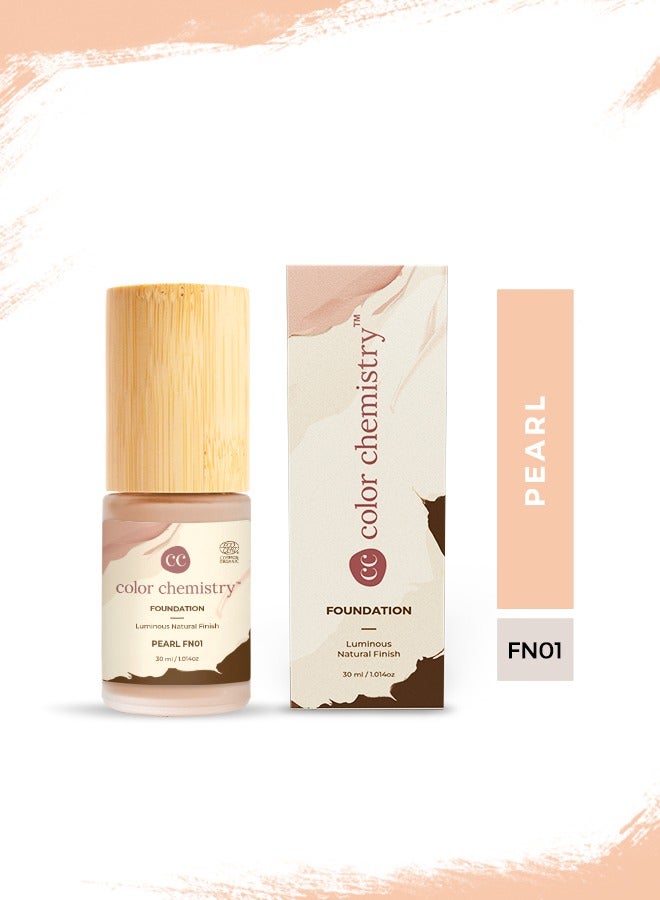 Color Chemistry Pearl Liquid Foundation - 30 ml,  Enriched With Rosehip And Green Tea, For Luminous Natural Finish, Buildable Coverage, And Certified Organic