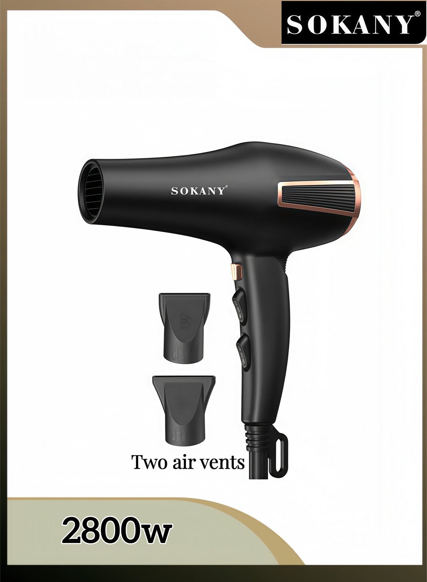 SOKANY Negative Ion Hair Dryer, Household Multifunctional Quick Drying Hair Dryer, 2800 Watts, Temperature And Speed Adjustable In Multiple Levels, Black (Model: SK-14023）- Plug: European Standard