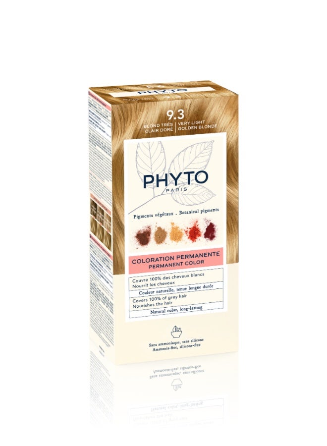 Phyto PhytoColor Permanent Hair Color Kit, Shade 9.3 Very Light Golden Blonde, Ammonia-Free Botanical Hair Dye with 100% Grey Coverage