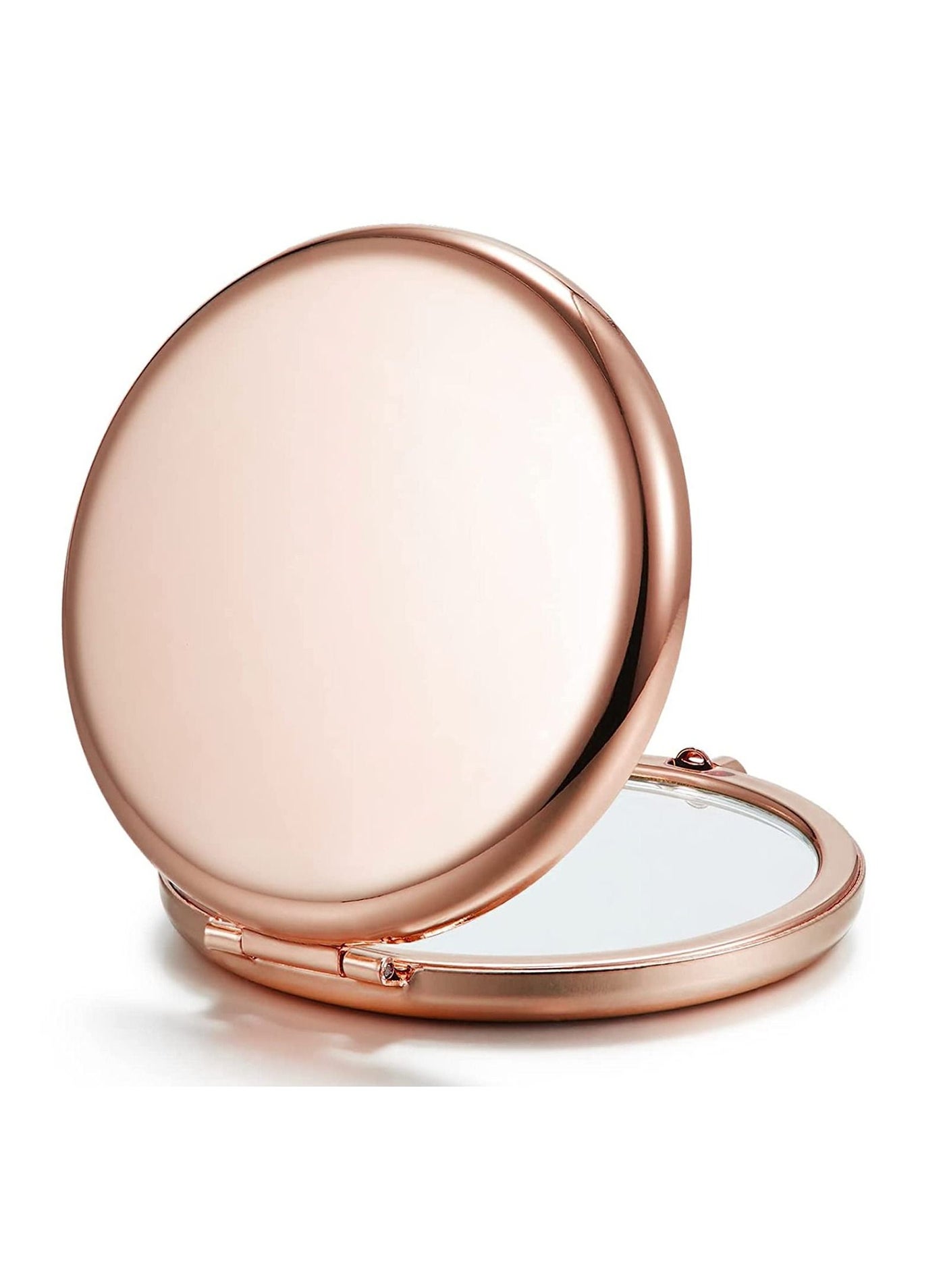 2 PCS Compact Mirror for Purse, Double-Sided 1X/2X Magnifying Metal Pocket Makeup MirrorsRound, Rose Gold