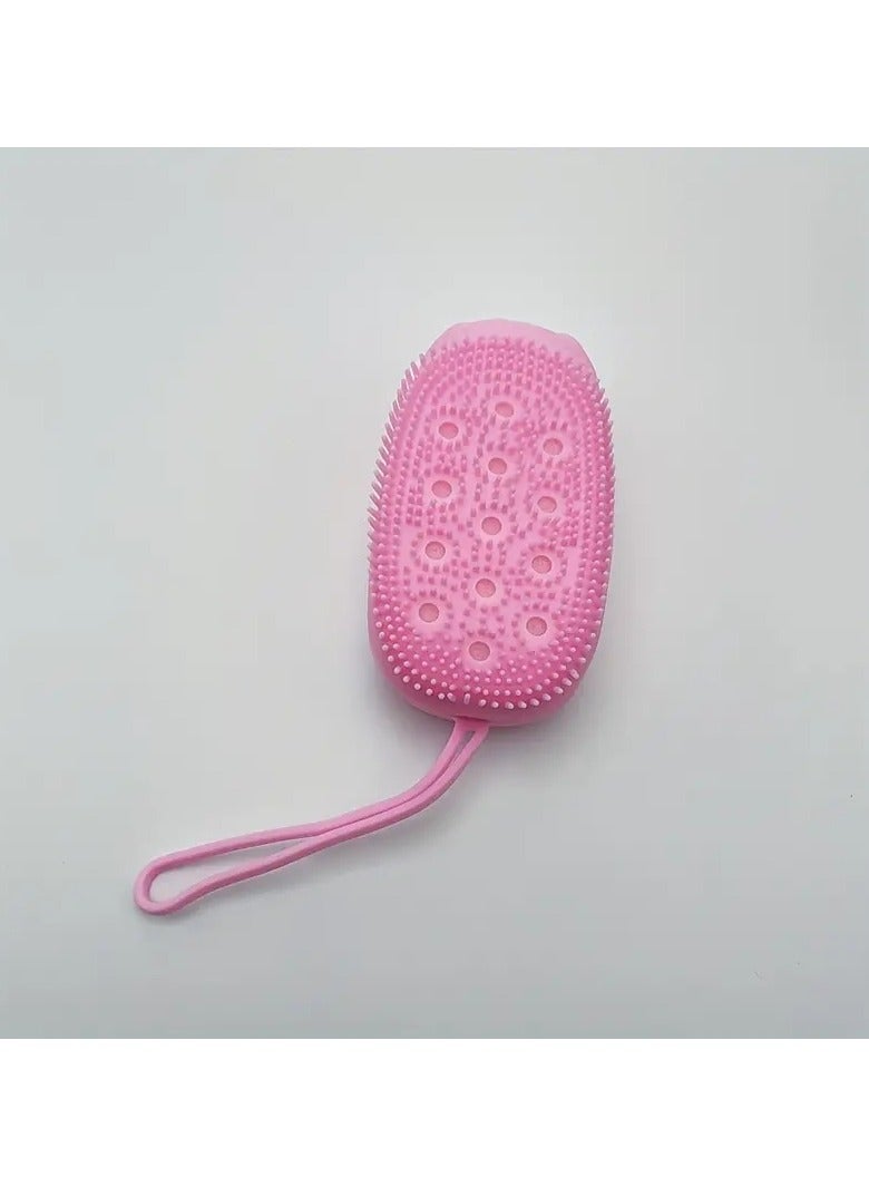 Soft Silicone Body Scrubber Massage Brush - Exfoliates Dead Skin, Cleanses and Moisturizes Skin - Skin-Friendly and Comfortable - Perfect for Bath and Shower - Pink