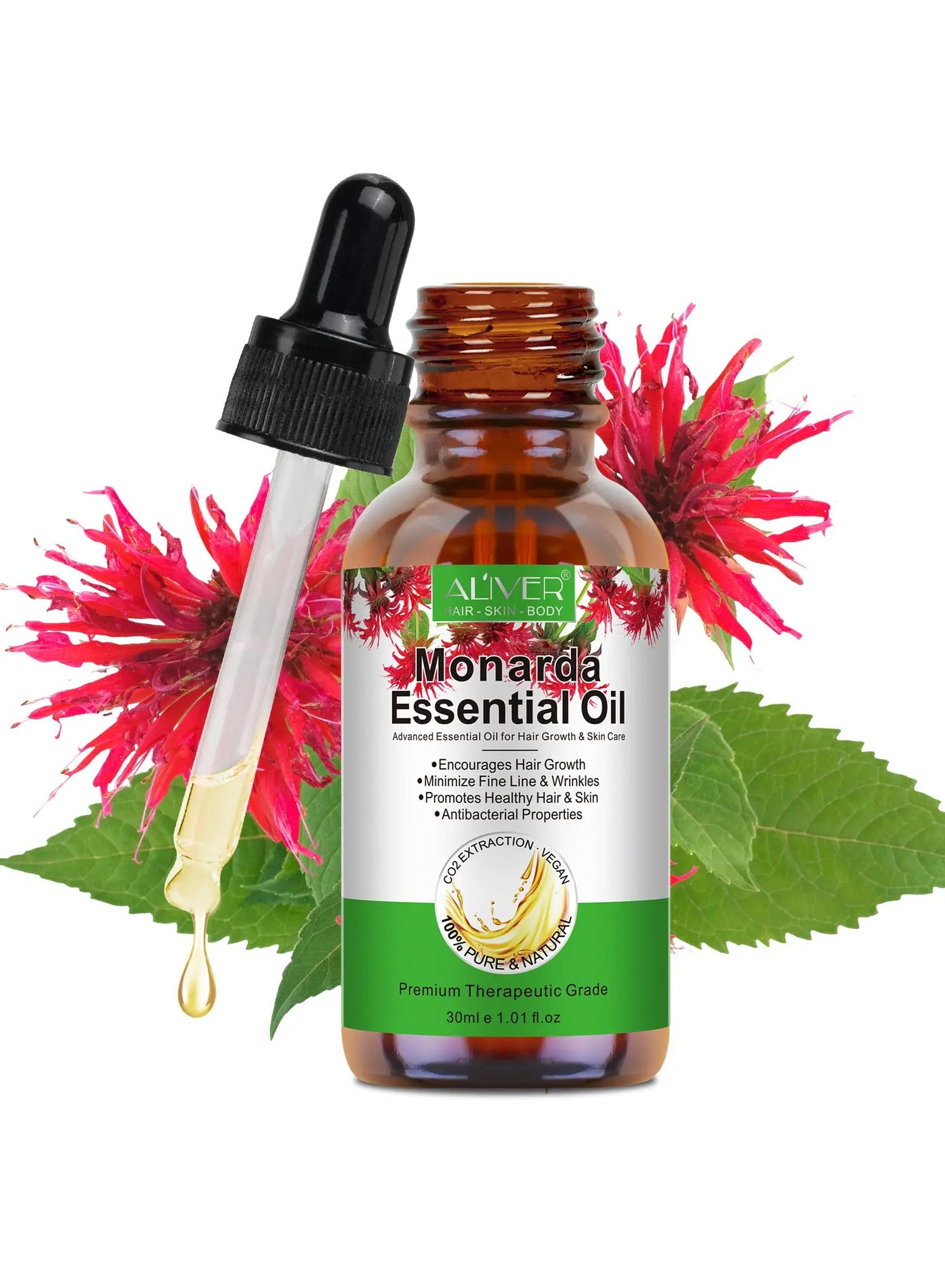 Monarda Essential Oil for Hair Growth 100% Pure Natural Co2 Extraction Monarda Essential Oil for Hair and Skin Reduce Fine Lines and Wrinkles Promotes Hair Eyelash Eyebrow Growth and Antibacterial Hair Oil 30ml