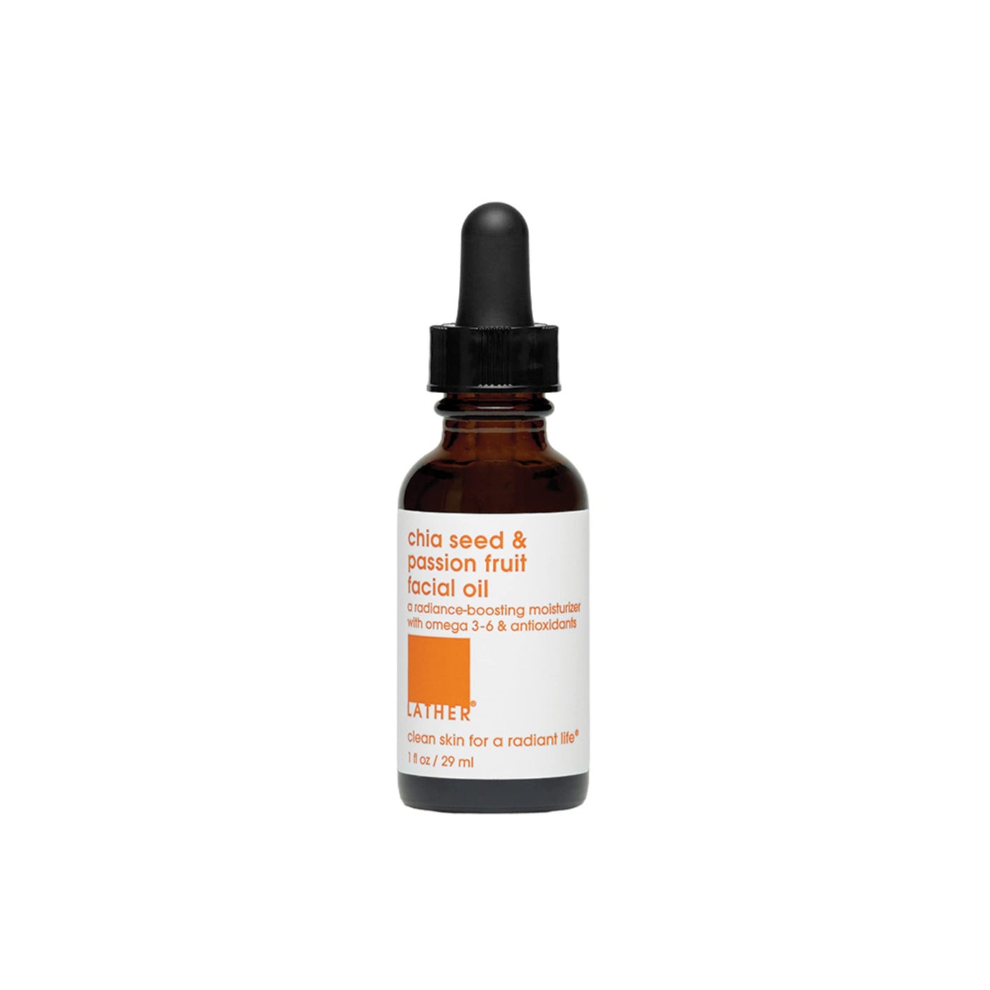 LATHER Chia Seed & Passion Fruit Face Oil - Vitamin C, E and A Boost, with Rosehip & Lavender - Lightweight & Absorbing Formula - Moisturizing for Combination, Dry, Mature & Sensitive Skin - 1 Fl Oz