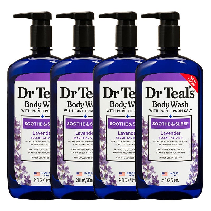 Pack of 4 Epsom Salt Body Wash with Lavender for Soothe & Sleep - Ultra-Moisturizing Formula Calms & Nourishes for a Better Night's Sleep 710ml x 4