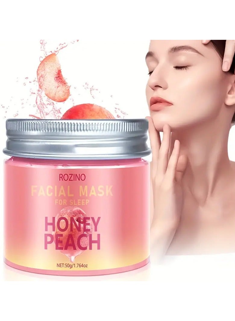 ROZINO Honey Peach Facial Mask for Sleep, Hydrating & Moisturizing, Pimple-Free, Paraben-Free, All Skin Types, Fragrant, Deep Moisture, Long-Lasting Hydration, Glycerin Infused