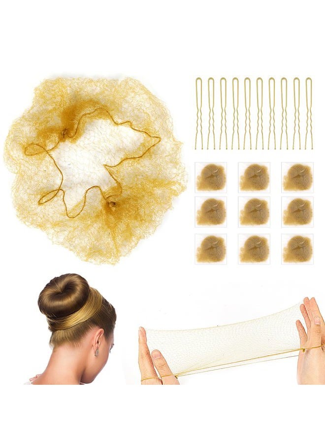 Blonde Ballet Bun Hair Net Set for Girls and Women - 20 Elastic Mesh Invisible Hairnets with U-Shaped Pins for Dance