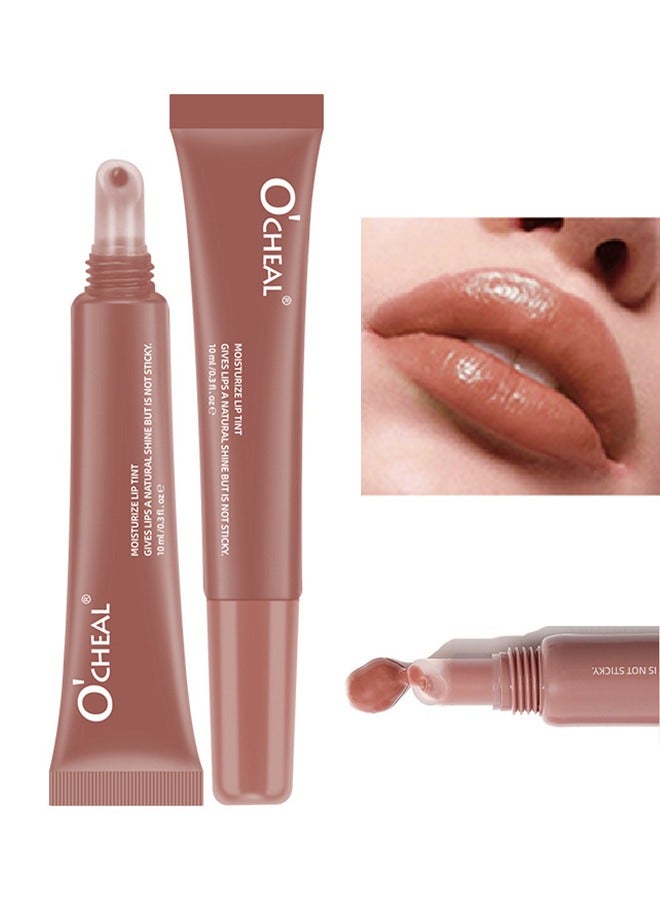 Moisturize Lip Tint - Nude Lip Gloss Hydrating Smooth Gloss Tinted Lip Balm Transparent Lip Care Reduce Drying Moisturize Long Lasting Nourishing Non Sticky Fresh Texture & Dry Lips Care Plumper #02
