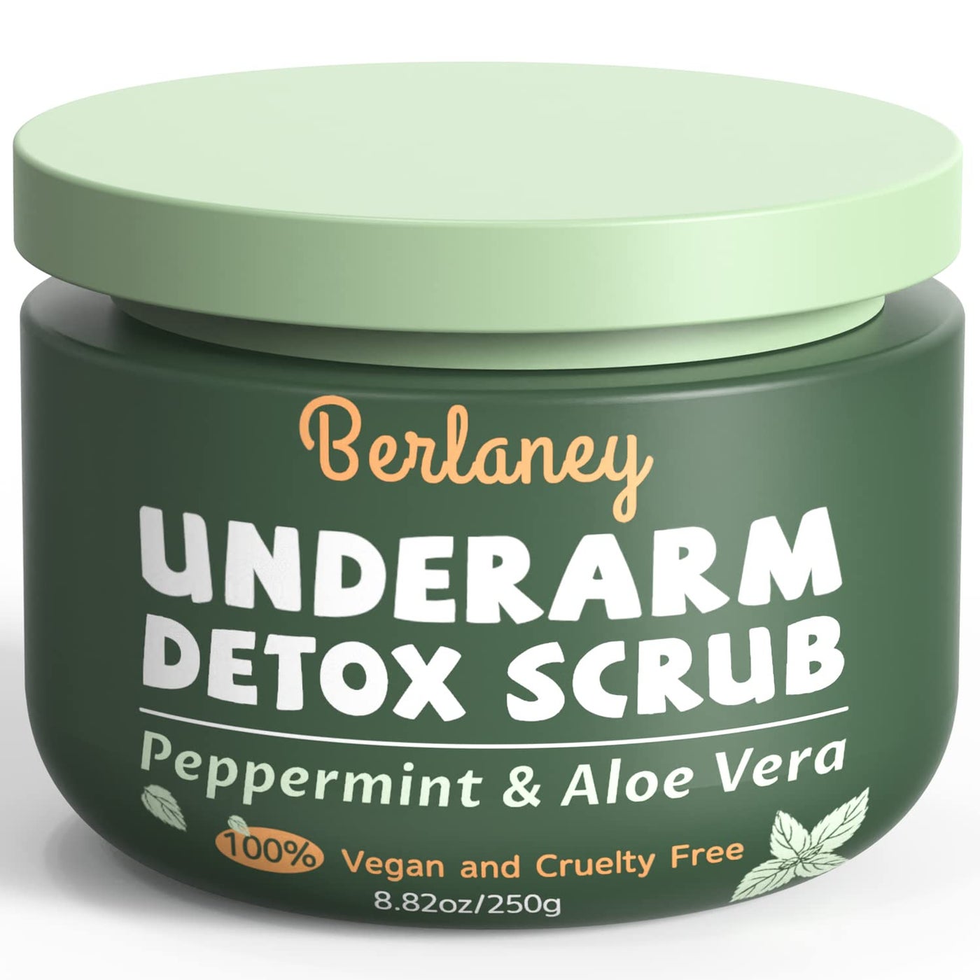 Berlaney Armpit Detox Scrub 8.8 oz with Peppermint, Aloe Vera and Walnut Shell Powder, Underarm Scrub Helps on Removing Odor, Deep Cleanse & Exfoliating, also for Legs, Knee, Feet, Hands Whole Body