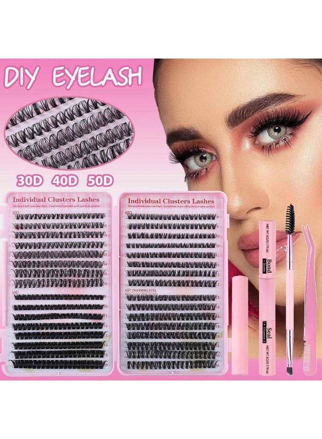 4 Styles DIY Eyelash Extension Kit 640 Clusters, 9-16mm Mixed Individual Lashes Cluster, Natural Curl Personal Eyelash Set, Segmented False Eyelashes, Thick Eyelashes
