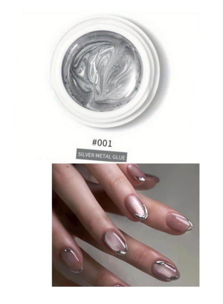 Metallic Gel Nail Polish, Silver Metal Painting Gel for Nail Art Soak off UV LED Glossy Mirror Effect Nail Glue Gel for Home Salon DIY Manicure