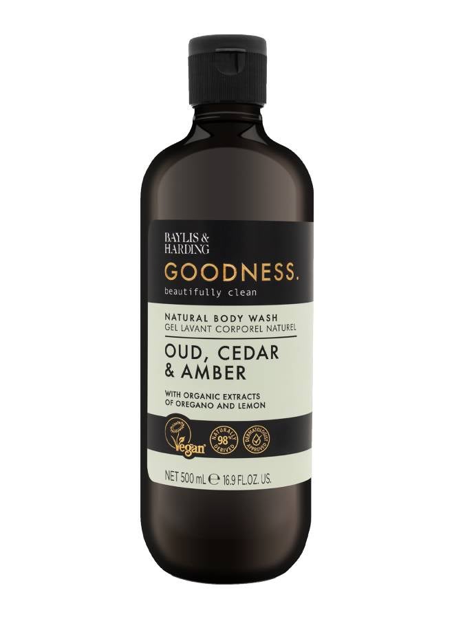 Goodness Oud, Cedar and Amber Body Wash, 500ml | Vegan | Moisturising and Hydrating | Organic Extracts | Paraben Free