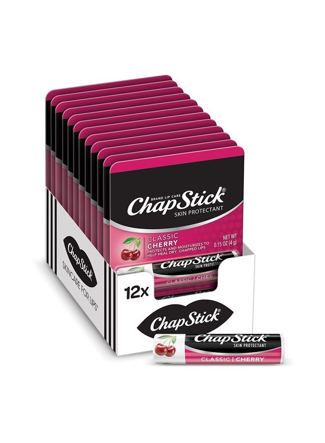 Classic Cherry Lip Balm Tube, Flavored Lip Balm for Lip Care on Chafed, Chapped or Cracked Lips - 0.15 Oz (Pack of 12)