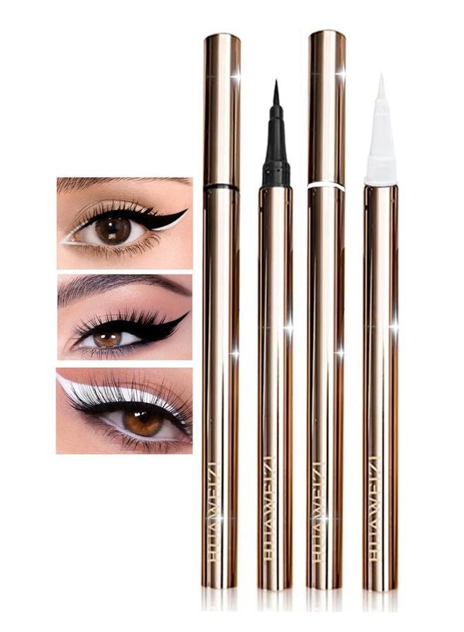 2PCS Waterproof Liquid Eyeliner, White and Black Eyeliner Set, Quick Drying Long-lasting Eye Liner for Makeup, Cruelty-Free Eyeliner Liquid Set Smudge Proof Easy To Use