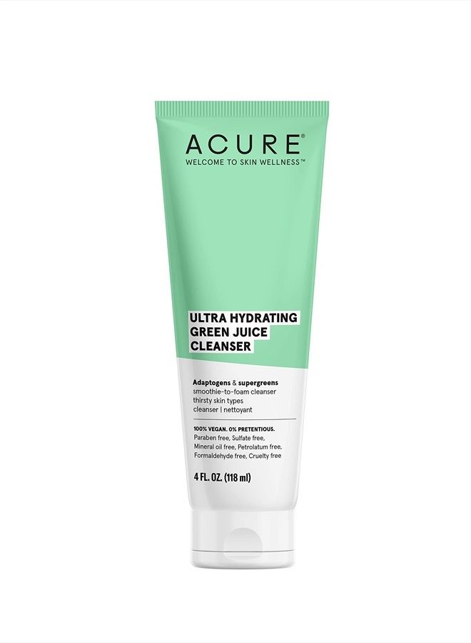 ACURE Ultra Hydrating Green Juice Cleanser | 100% Vegan | Intense Moisture for Super Thirsty Skin | Supergreens & Adaptogens - Purifies, Deep Cleanses & Refreshes | 4Fl Oz