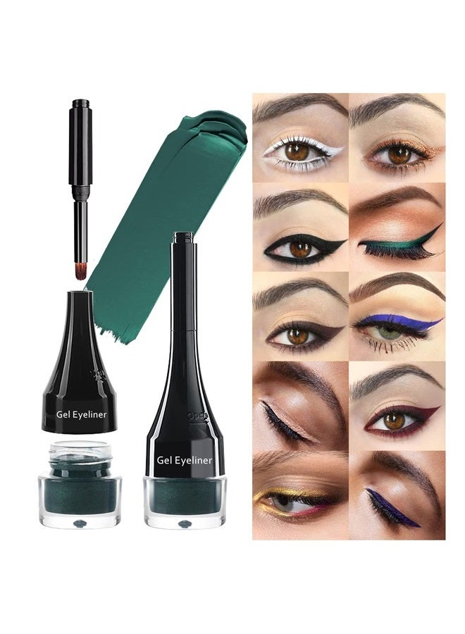 2-in-1 Gel Eyeliner Set, Tattoo Eyeliner Waterproof Smudge Proof Gel Cream Eye liner Pot with Brush, High Pigment Eye Makeup for Women (Green)