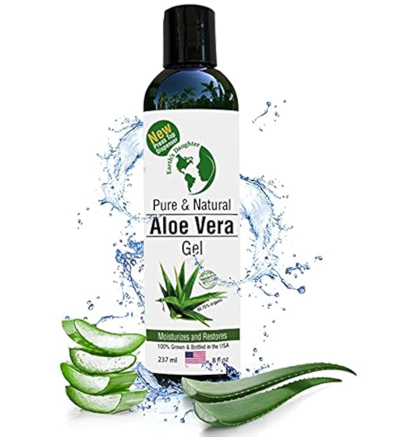 Earth's Daughter Organic Aloe Vera Gel from Fresh Cut 100% Pure Organic Aloe leaves â€“ Fast Absorbing for Face, Skin, Hair & Body â€“ Vegan, Unscented, Natural - 8 Oz USA Made