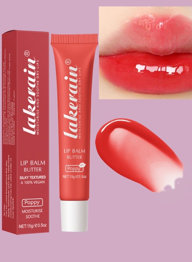 Lip Butter Balm Moisture Hydration Lip Butter Gloss Sheer Tinted Lip Mask and Lip Balm Long Lasting Hydration and Moisturization Soothing Lip Treatment Care Makeup Shine Lip Glow Oil 04 Poppy