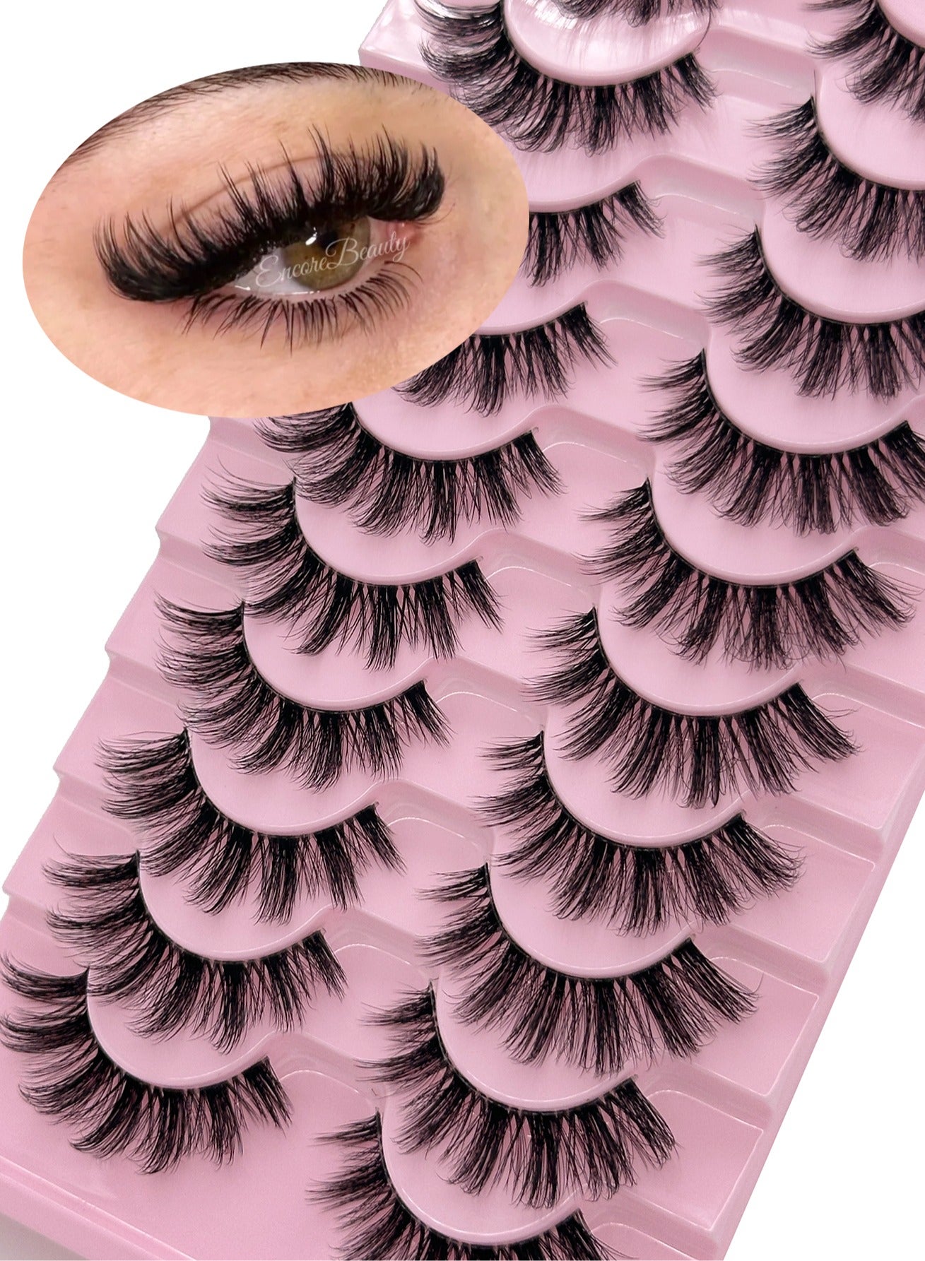 （10 Pairs ）Soft Curly False  Lashes，Reusable Natural Eyelash Simulation Curl False Eyelash Natural Look Fluffy Cat Eye Wispy Lashes for Make up
