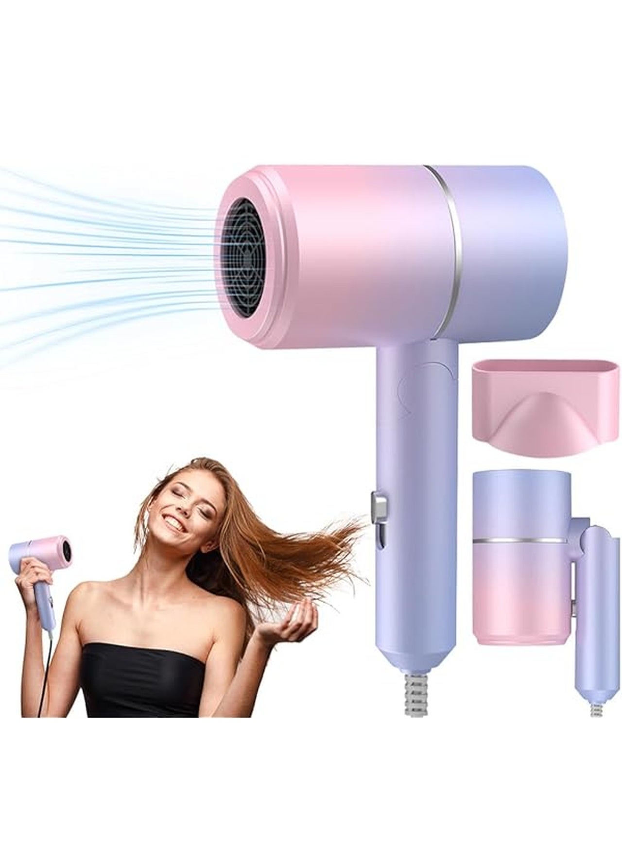 Hair Dryer, Foldable Travel Hairdryer with Heating and Cool Button, Professional Ionic Hairdryer, Fast Drying Small Hair Dryer for Women Men Home Salon Travel (Gradient Purple)