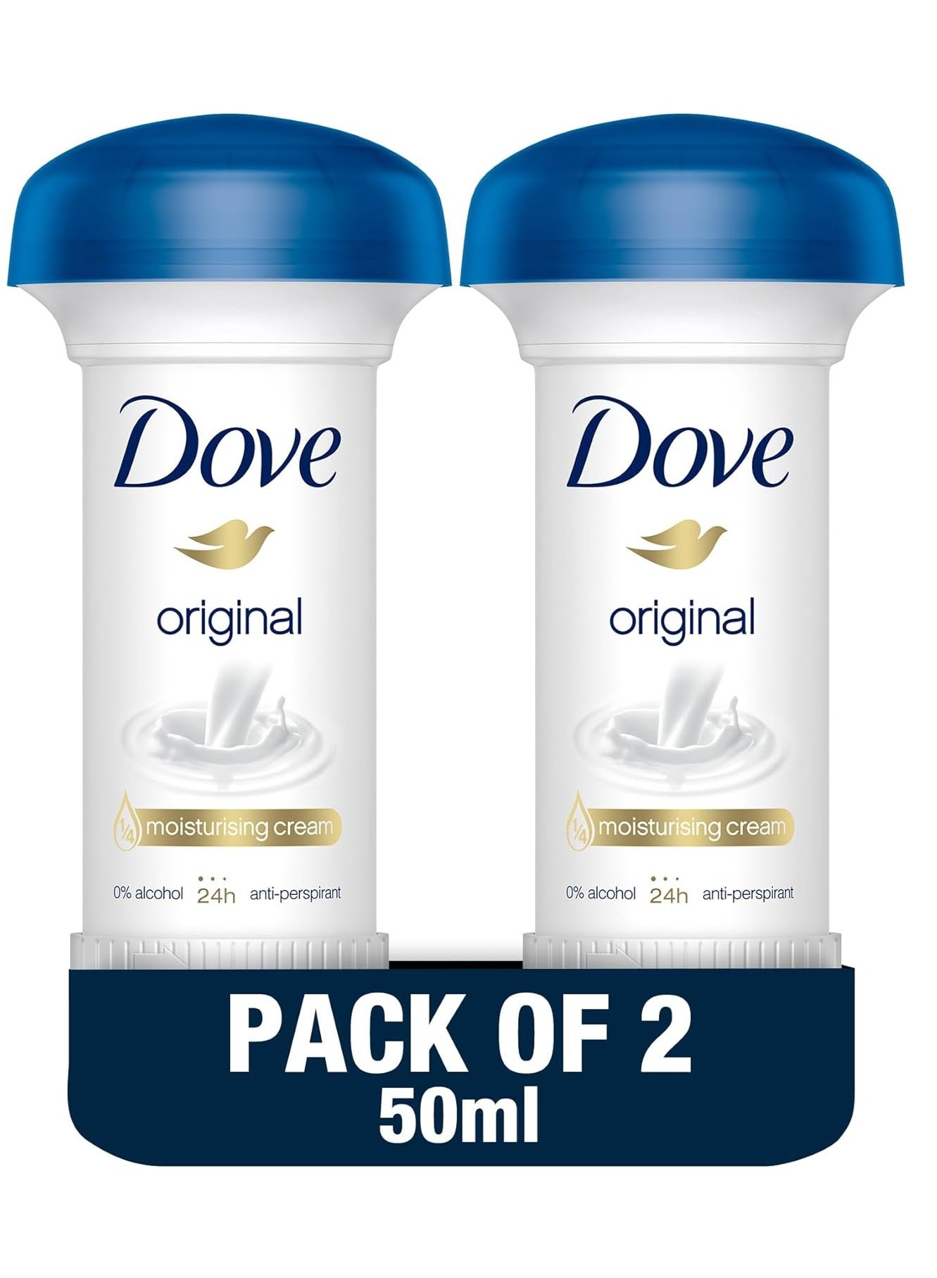 Original Antiperspirant Deodorant Cream 24H Protection, with ¼ Moisturising Cream 50ml, (Pack of 2)