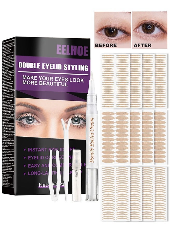 Eyelid Tape for Hooded Eyes Invisible - 480pcs Eyelid Lifter Strips - Waterproof Double Eyelid Strips - Instant Eyelid Lift for Heavy Saggy, Uneven,Hooded, Mono-eyelids, with Fork Rods and Tweezers