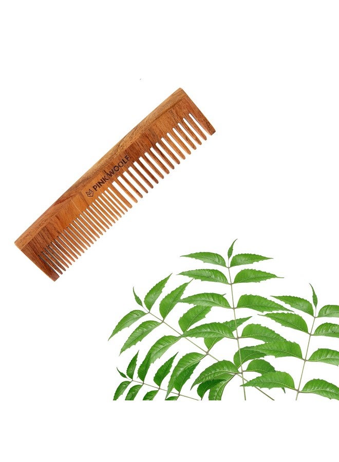 Pink Woolf Wooden Neem Hair Comb for Women & Men (LONG) | Hair Growth, Dandruff and Hairfall Control | Hair Straightening and Frizz Control Styling Comb | Natural & Eco Friendly | Dual-Teeth Comb