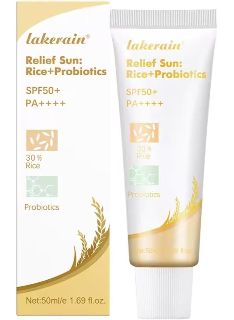 50ml Relief Sun Rice Sunscreen SPF50+ Oil Free and Refreshing Probiotics Sunscreen UV Defense Sunscreen 30% Rice Sunscreen Relief Sun Organic Sunscreen